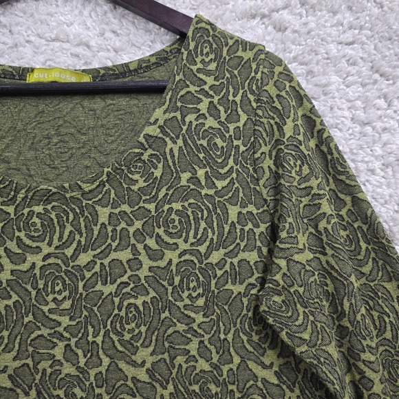 Cut Loose Shirt Women Large Green Floral Long Sleeve Pullover Stretch Goblincore - Picture 3 of 12